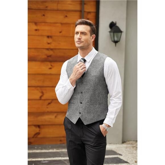 Men's Casual Business Vests Lightweight Waistcoat Slim Fit Suit Vest - Picture 3 of 6
